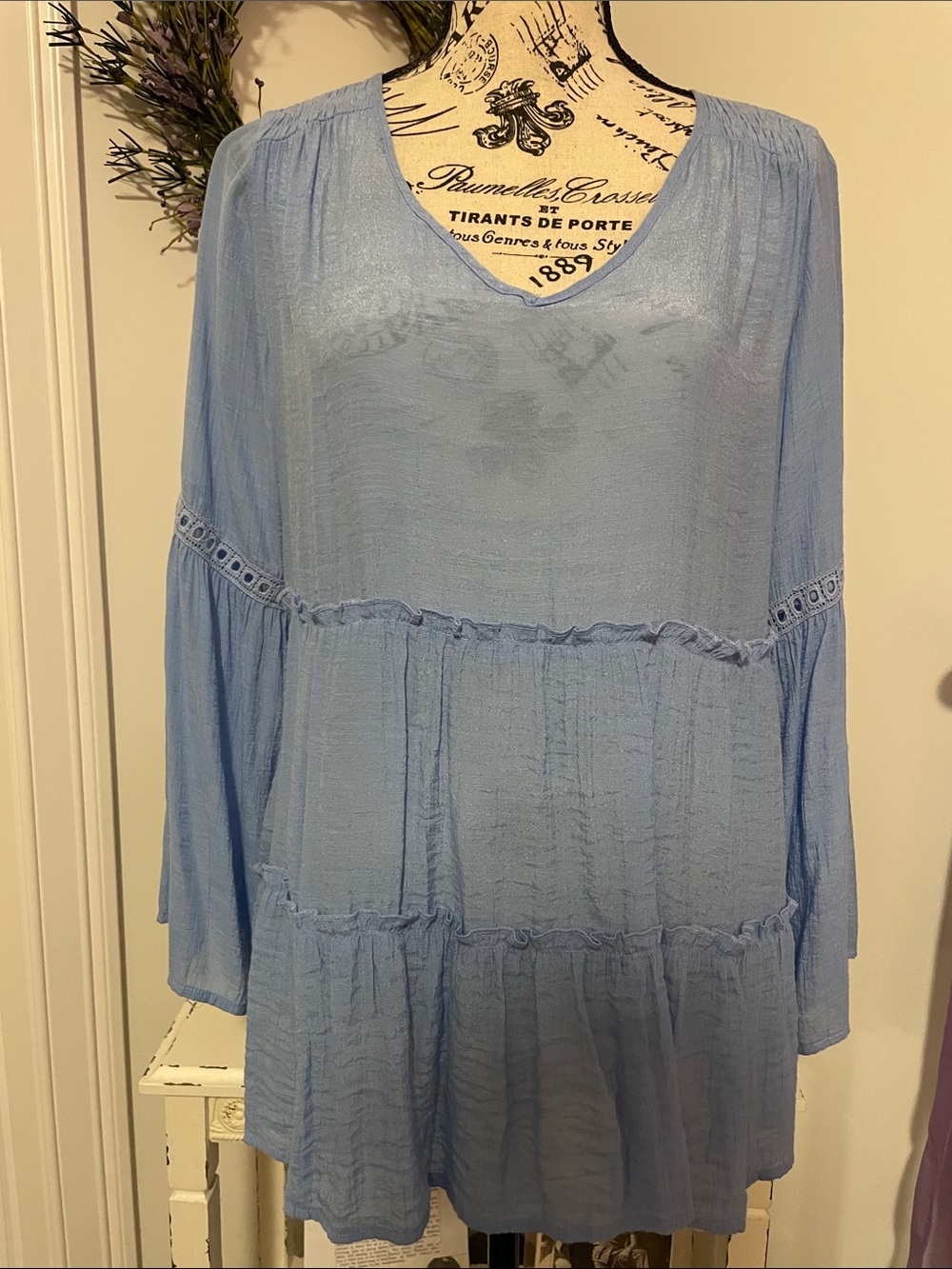 Spense Light Blue Tiered Peasant Tunic